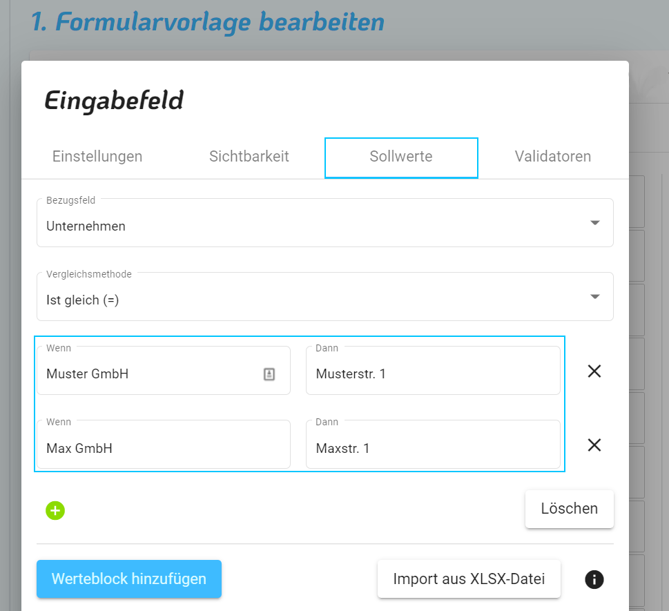 Formtastic-Sollwerte Formtastic-Sollwerte